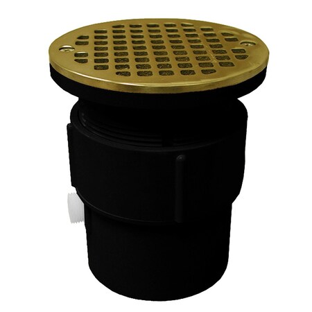 Jones Stephens 3in. x 4in. ABS Pipe Fit Drain Base with 3-1/2in. Plastic Spud and 5in. Polished Brass Strainer ABS D53436